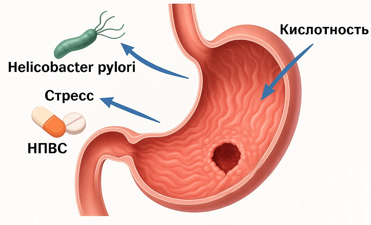 Причины образования язвы желудка